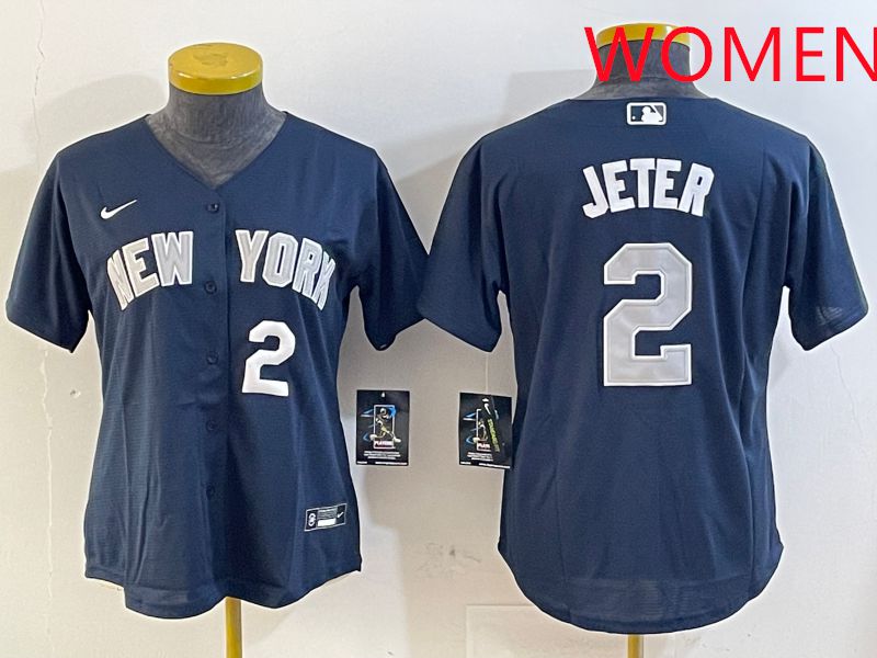 Women New York Yankees 2 Jeter Blue Game 2025 Nike MLB Jersey style 2
